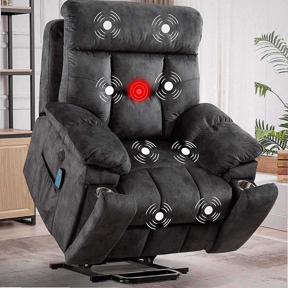 EBELLO Large Power Lift Recliner Chair with Massage & Heat for Elderly, Gray