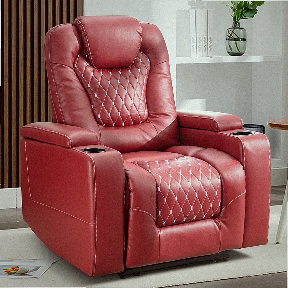 EBELLO Power Recliner Chair with USB Ports and Cup Holder Red Home Theater Seat