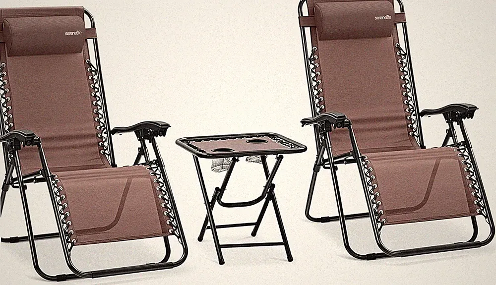 Outdoor Zero Gravity Lounge Chair Set with Table – 2 Adjustable Recliners with C