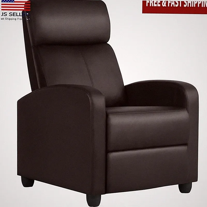 Push Back Theater Recliner Faux Leather Adjustable Footrest Durable Soft-Seat US